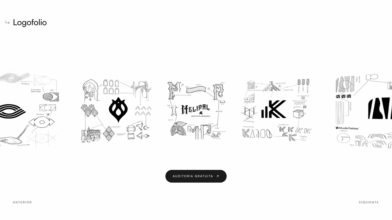 Carrousel 3D incurvé avec les croquis du logofolio