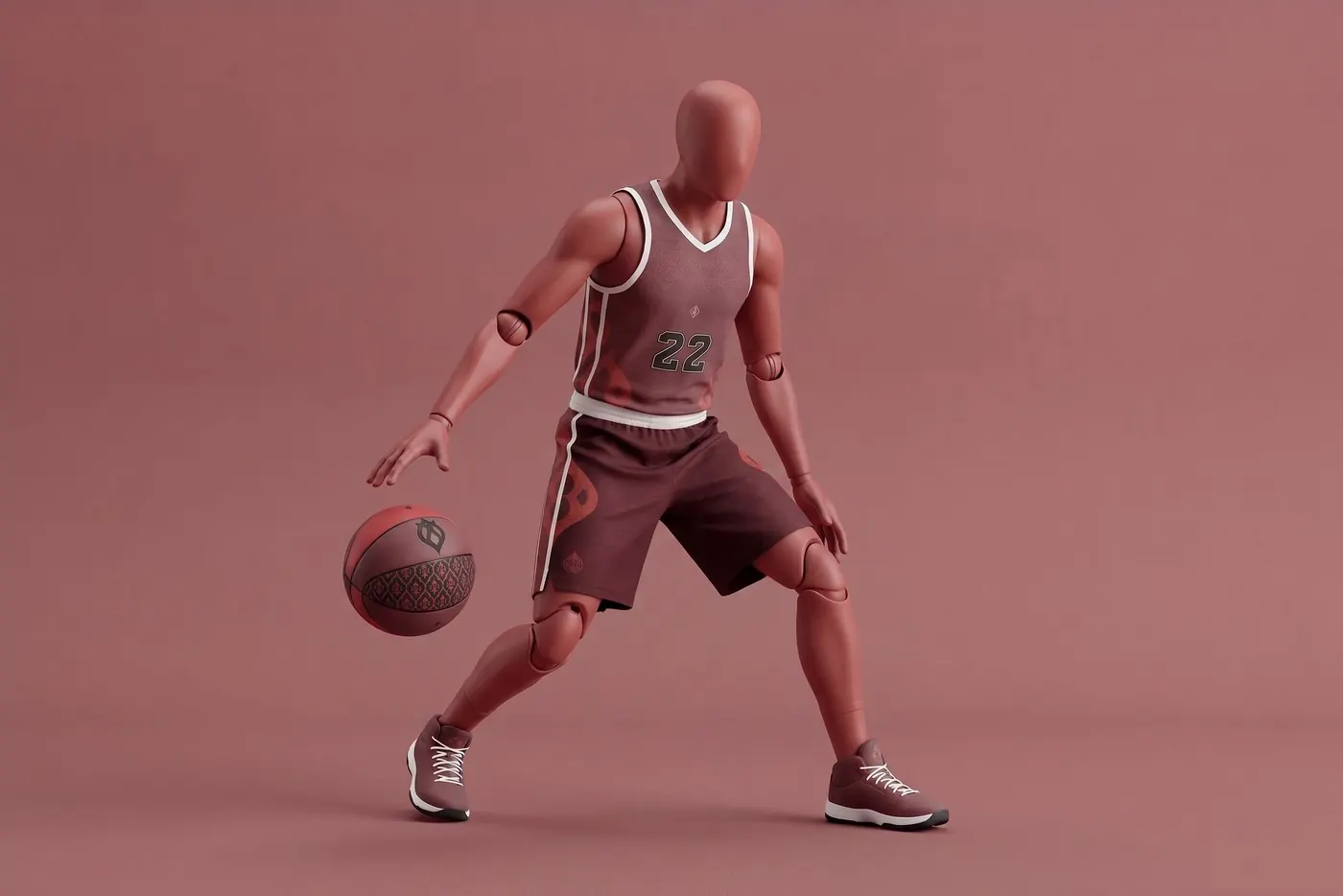 Jugador 3D con la equipación de Granada Basket botando el balón