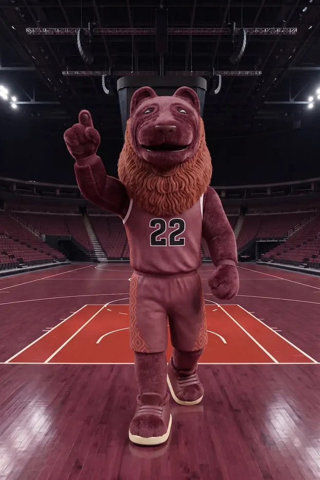 Mascota de Granada Basket: un león con la camiseta 22 en la pista