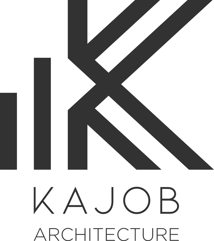 Logotipo de Kajob Architecture: tres barras y una K geométrica