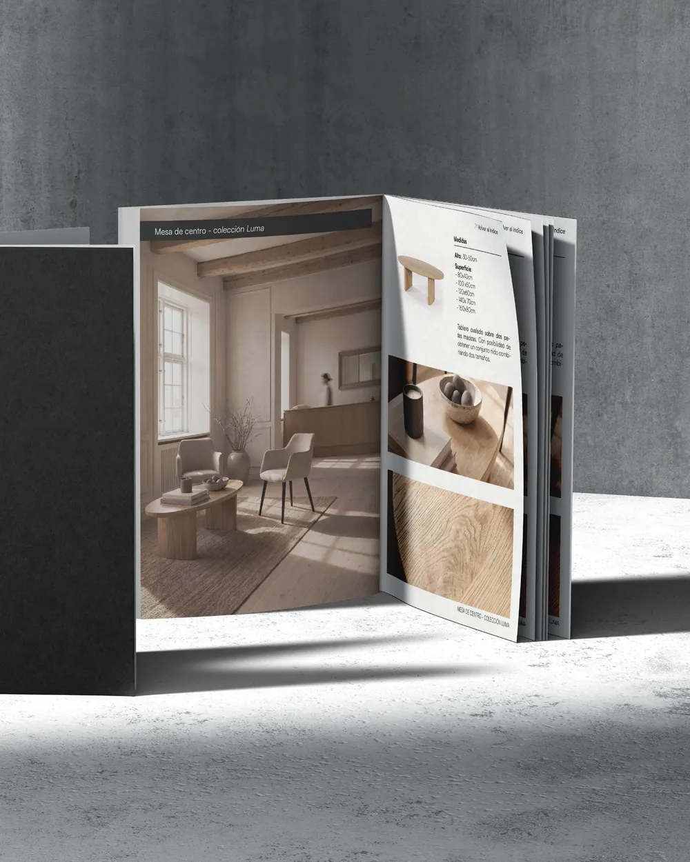 Studio Tablas catalogue standing open on concrete