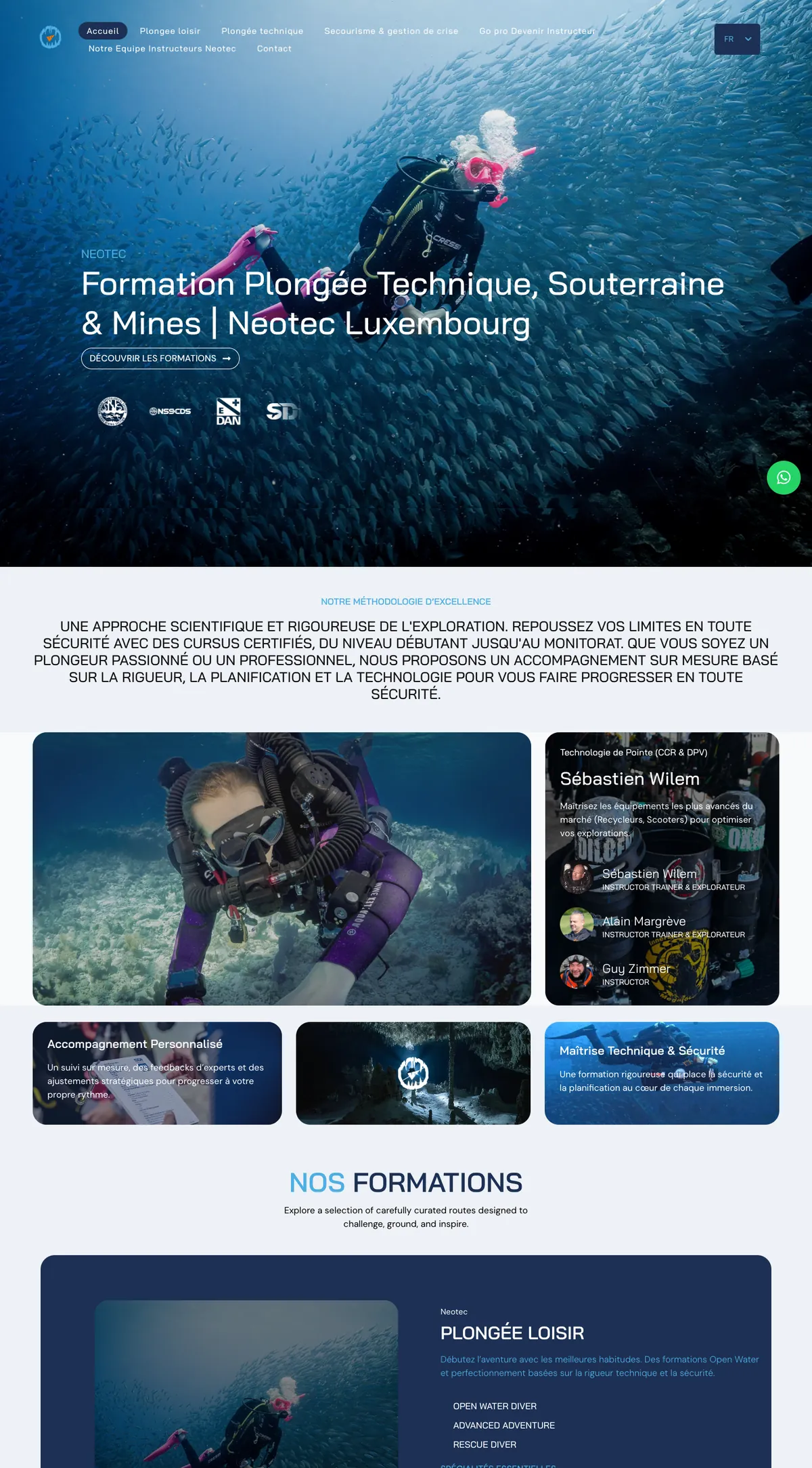 Página de inicio de neotec.lu, centro de formación en buceo técnico en Luxemburgo