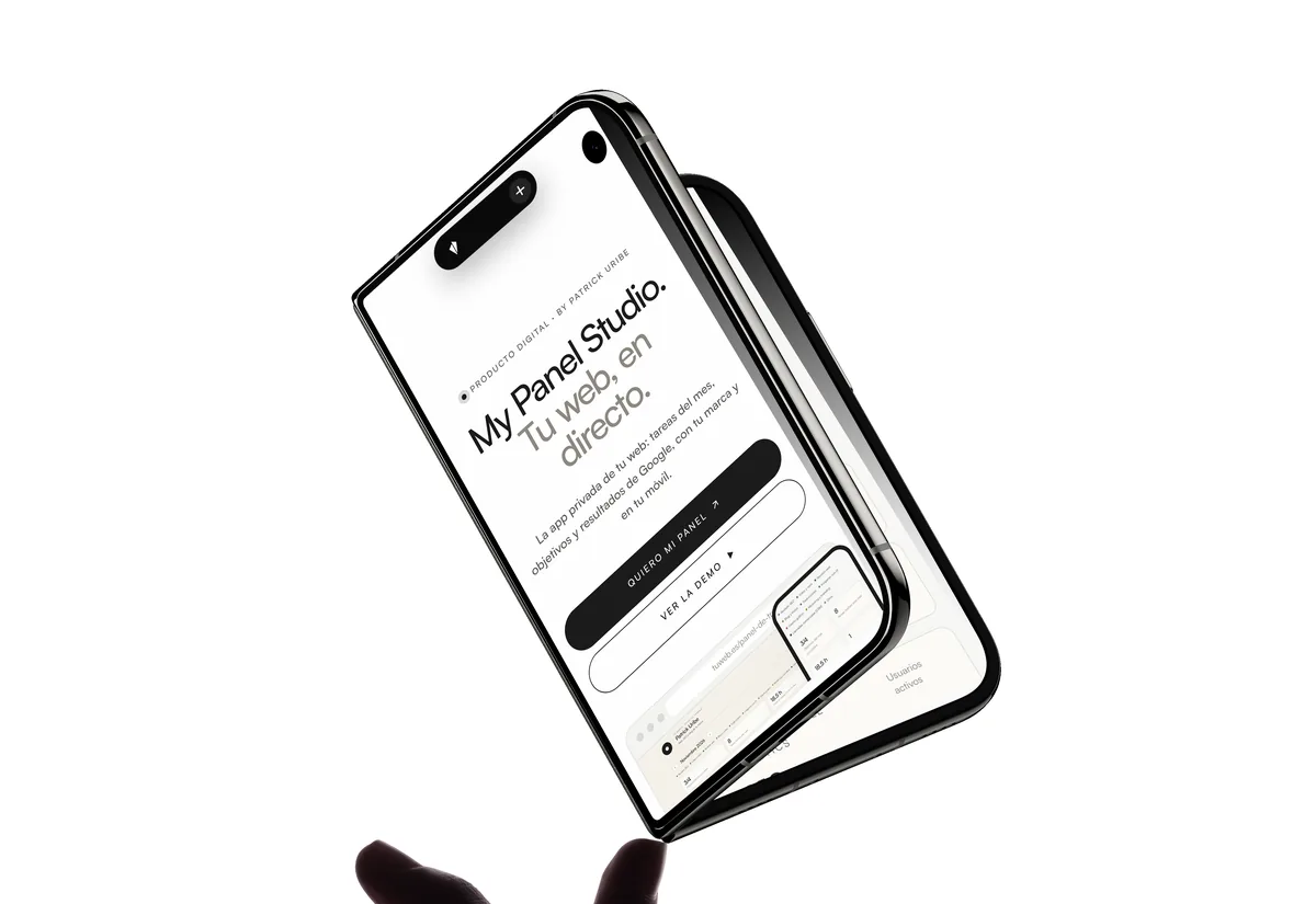 Ejemplo de web exprés: landing de My Panel Studio en un iPhone