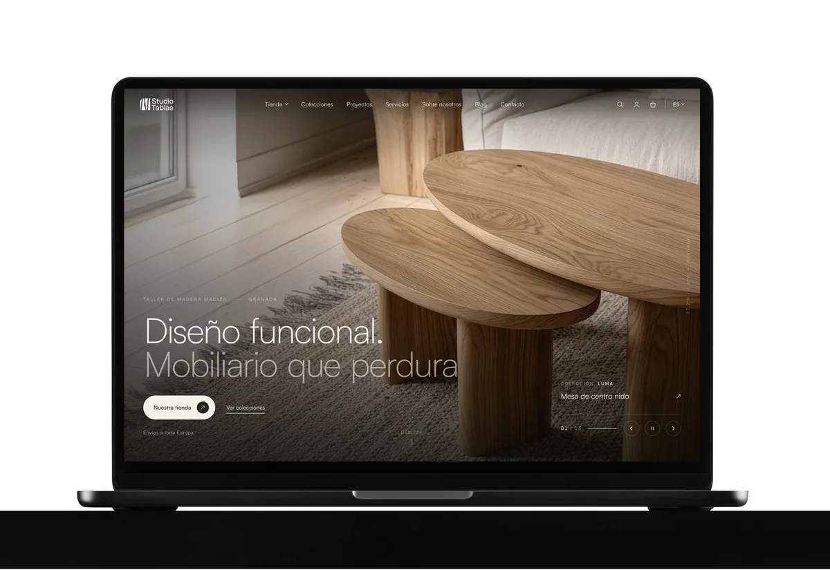 Ejemplo de web completa: tienda online de Studio Tablas en un MacBook