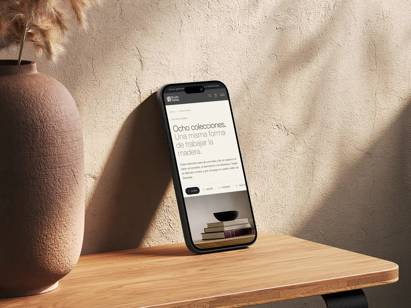 Site de Studio Tablas sur mobile : des collections de mobilier comme alternative à la vente sur Instagram uniquement