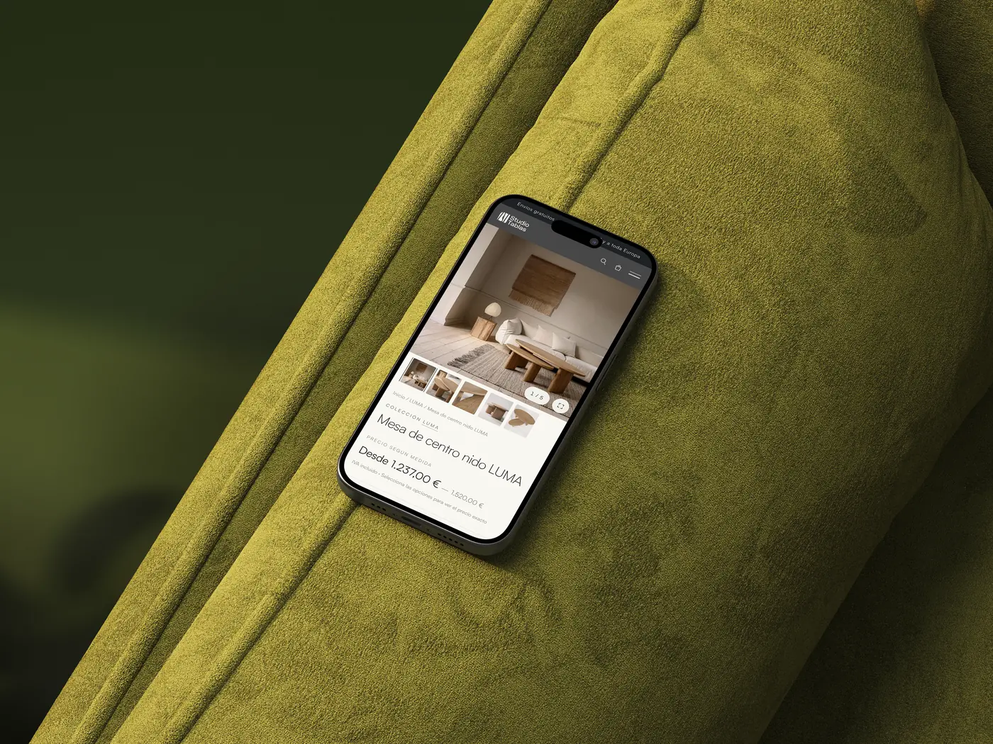 LUMA collection product page on a phone, with price and options