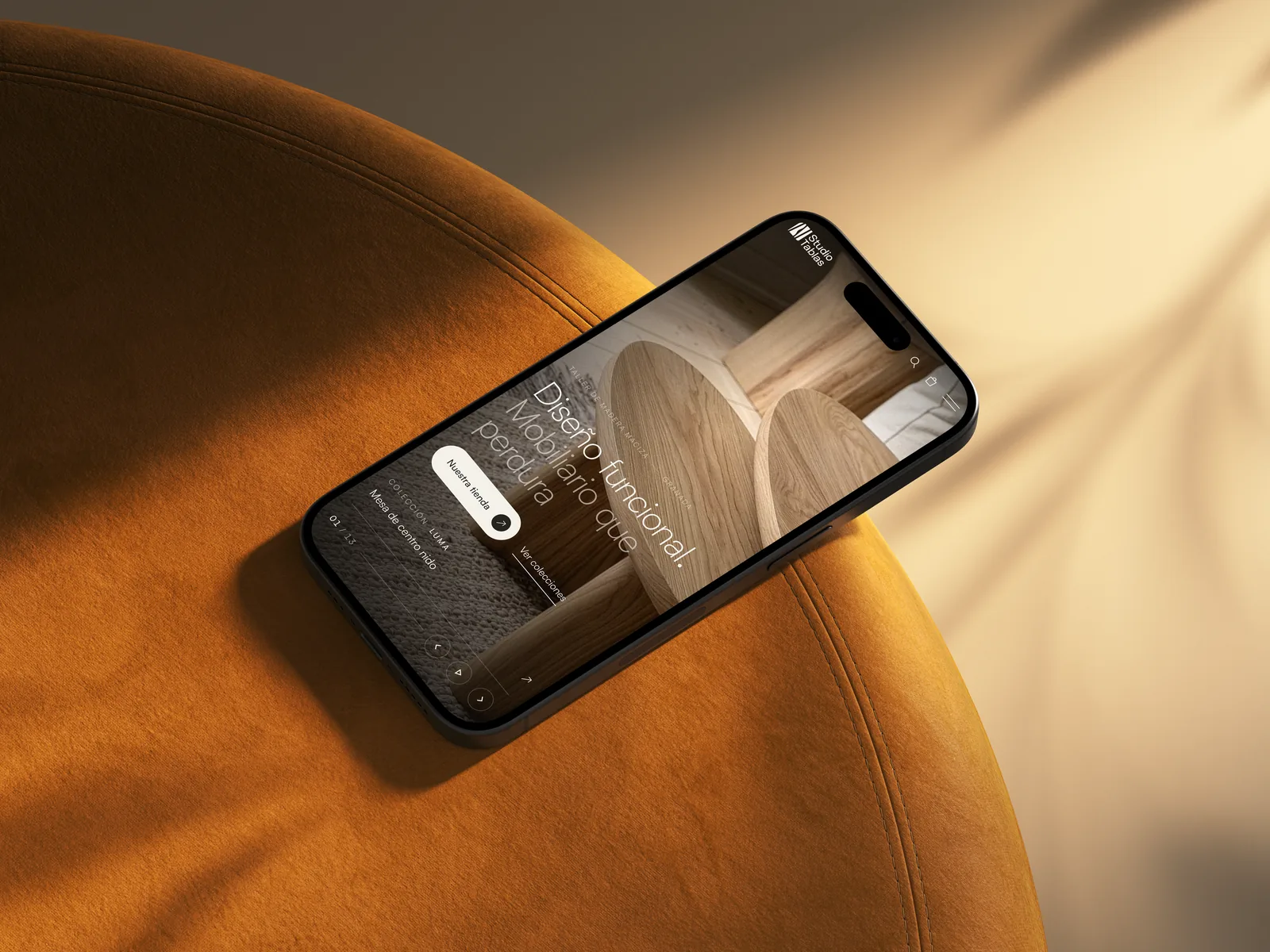 Studio Tablas website on a phone: functional design, furniture that lasts